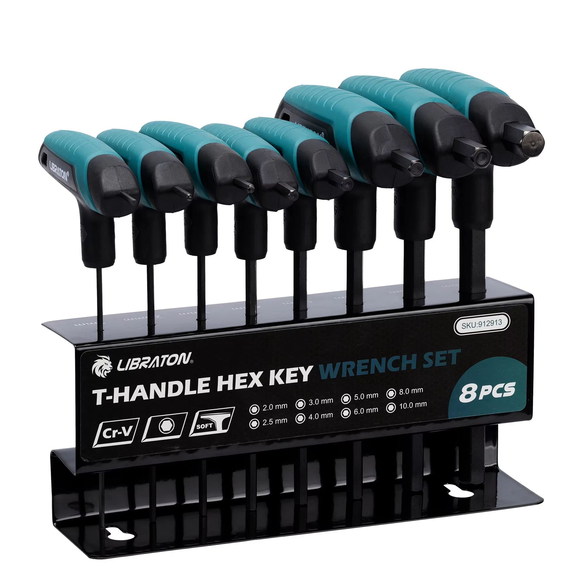 8PCS Metric T-Handle Allen Wrench Set – 2.0mm–10mm Hex Key Tools with Storage Rack for Auto, Bike & DIY Repair