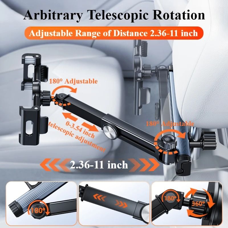 Telescopic Magnetic Tablet  Phone Mount For Car Headrest 2