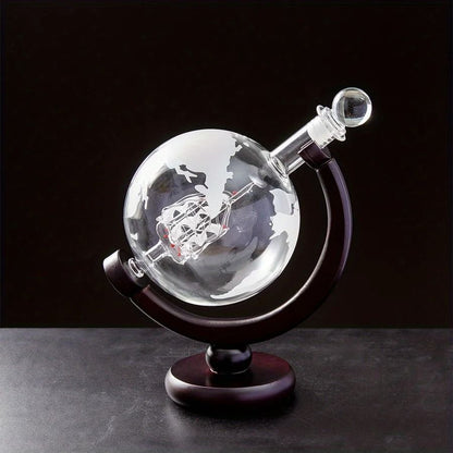 Globe Whiskey Decanter With Wooden Stand 900ml With Optional Glasses 4