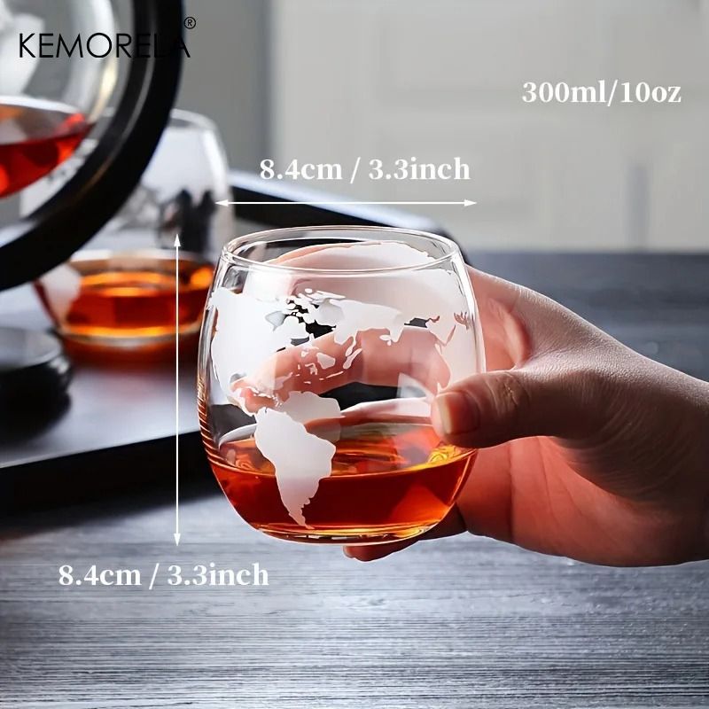 Globe Whiskey Decanter With Wooden Stand 900ml With Optional Glasses 5