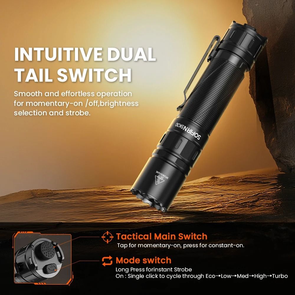 Sofirn SK30 3000LM Tactical Flashlight With USB C Rechargeable Battery 2
