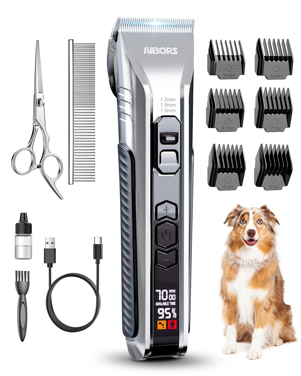 Aibors D10 Professional Dog Hair Clippers Grooming Kit For Pets 6