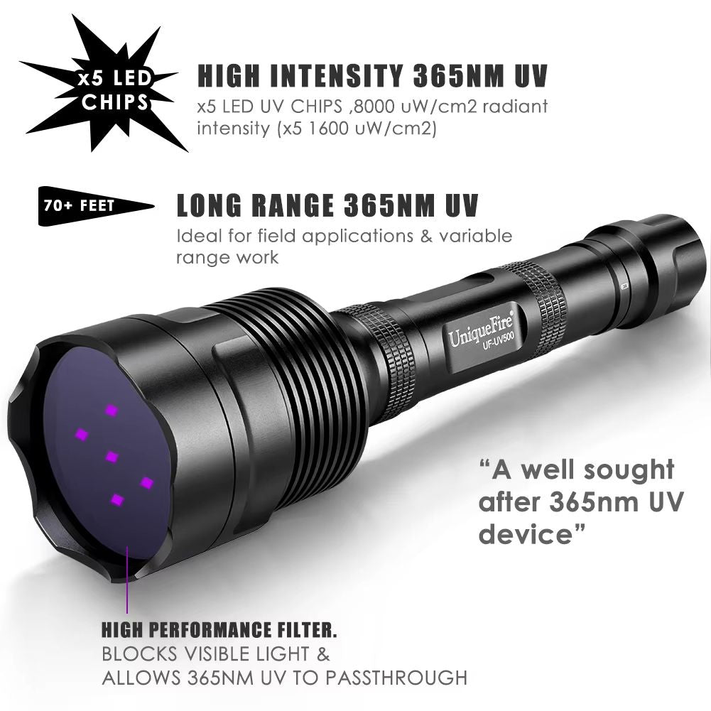 UniqueFire UV500 Black Light Flashlight  50W 365NM High Power UV Torch For Professional And Commerc 2