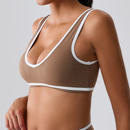 Womens Sport Bras Splicing Design, Breathable Fitness Tank, Yoga Top, Push Up Workout Bra Crop Top for Gym Wear