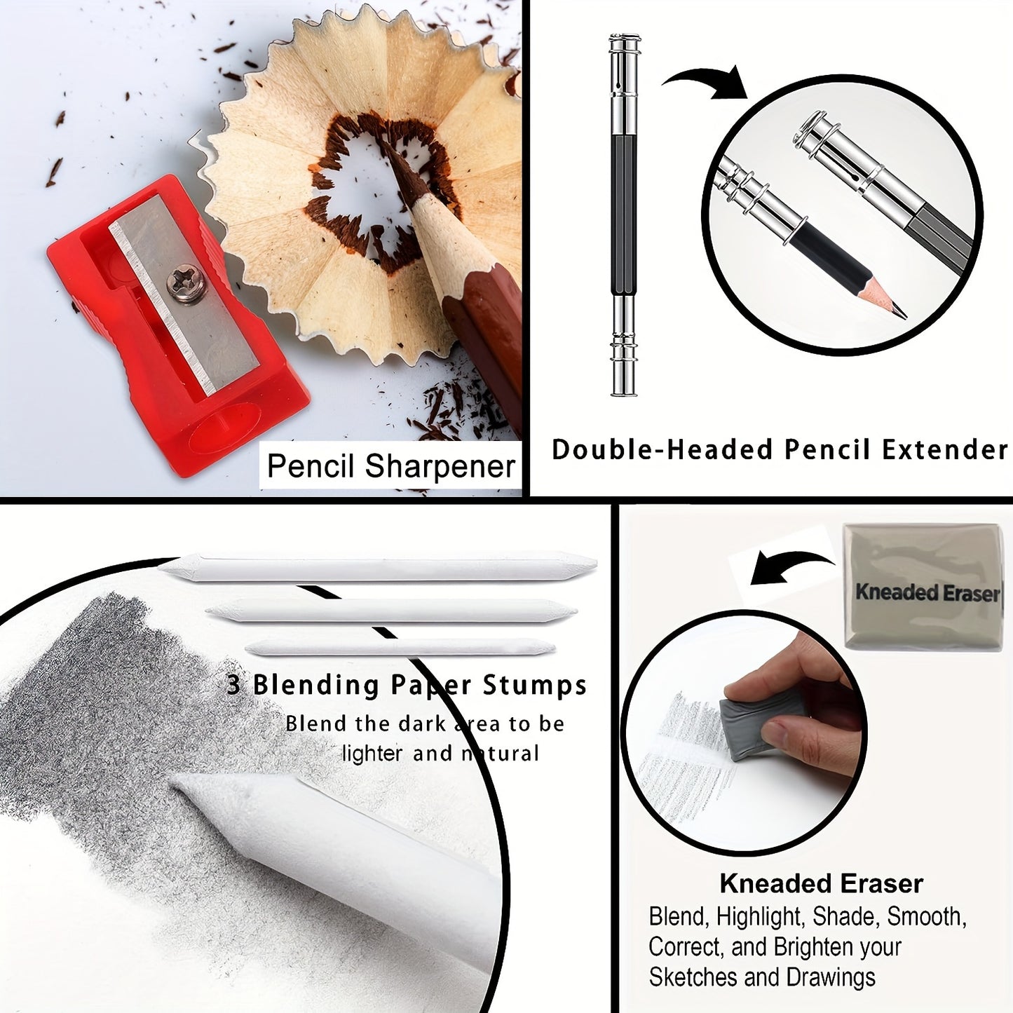 Professional Drawing Pencils Sketch Pencil Art Kit with Graphite, Charcoal & Blending Stump, Sketching Set for Artists