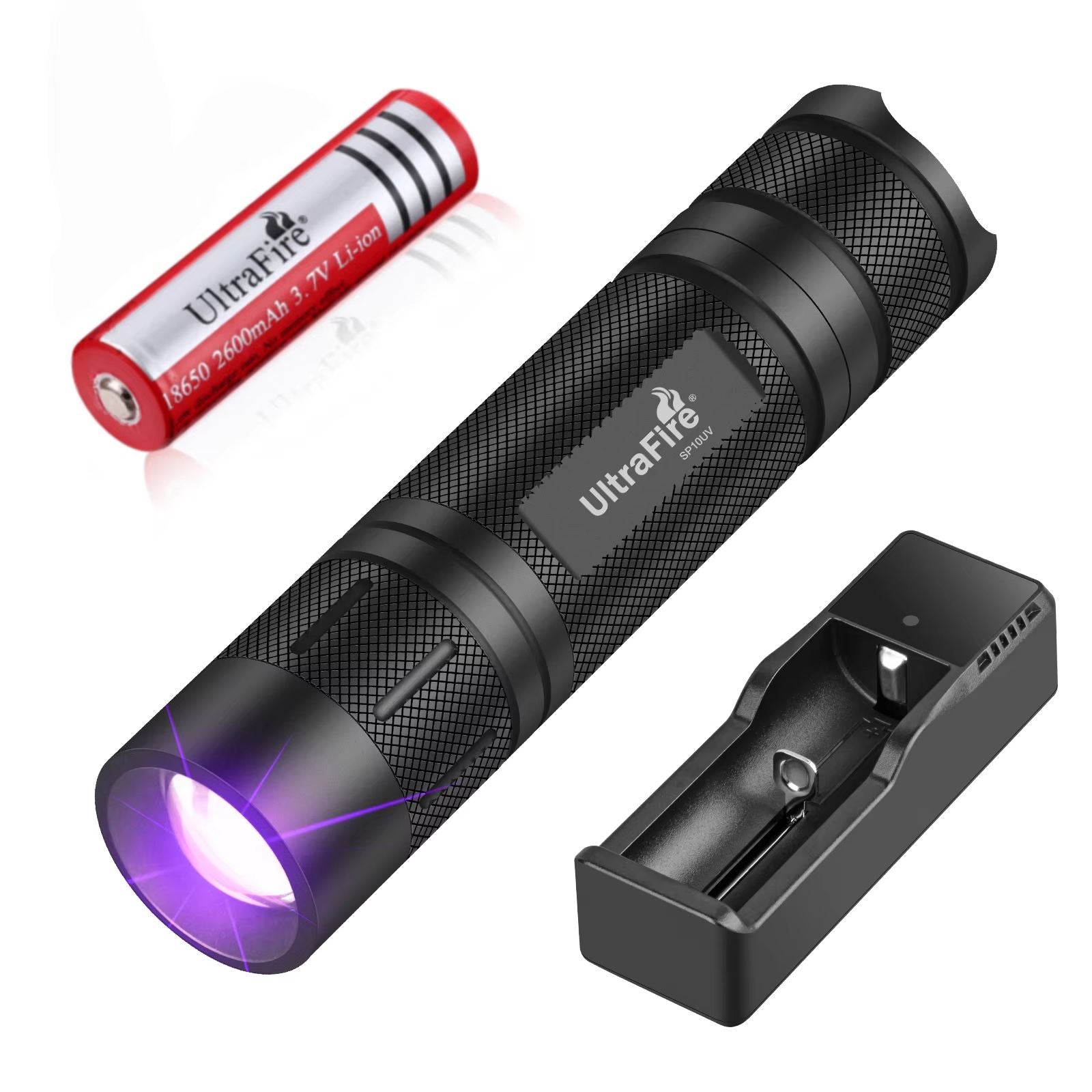 UltraFire SP10UV 395nm UV LED Flashlight  Rechargeable Black Light Torch For Pet Stains Mineral Hun 7