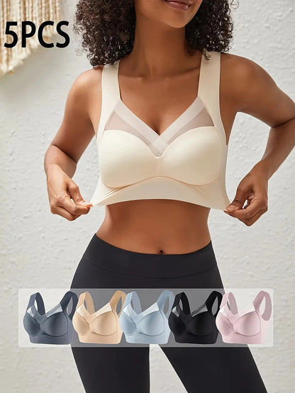 5-Pack Womens Sexy Lace Halter Bras, Full Coverage Anti-Sag Support Tops with Belly-Baring Design, High Elasticity