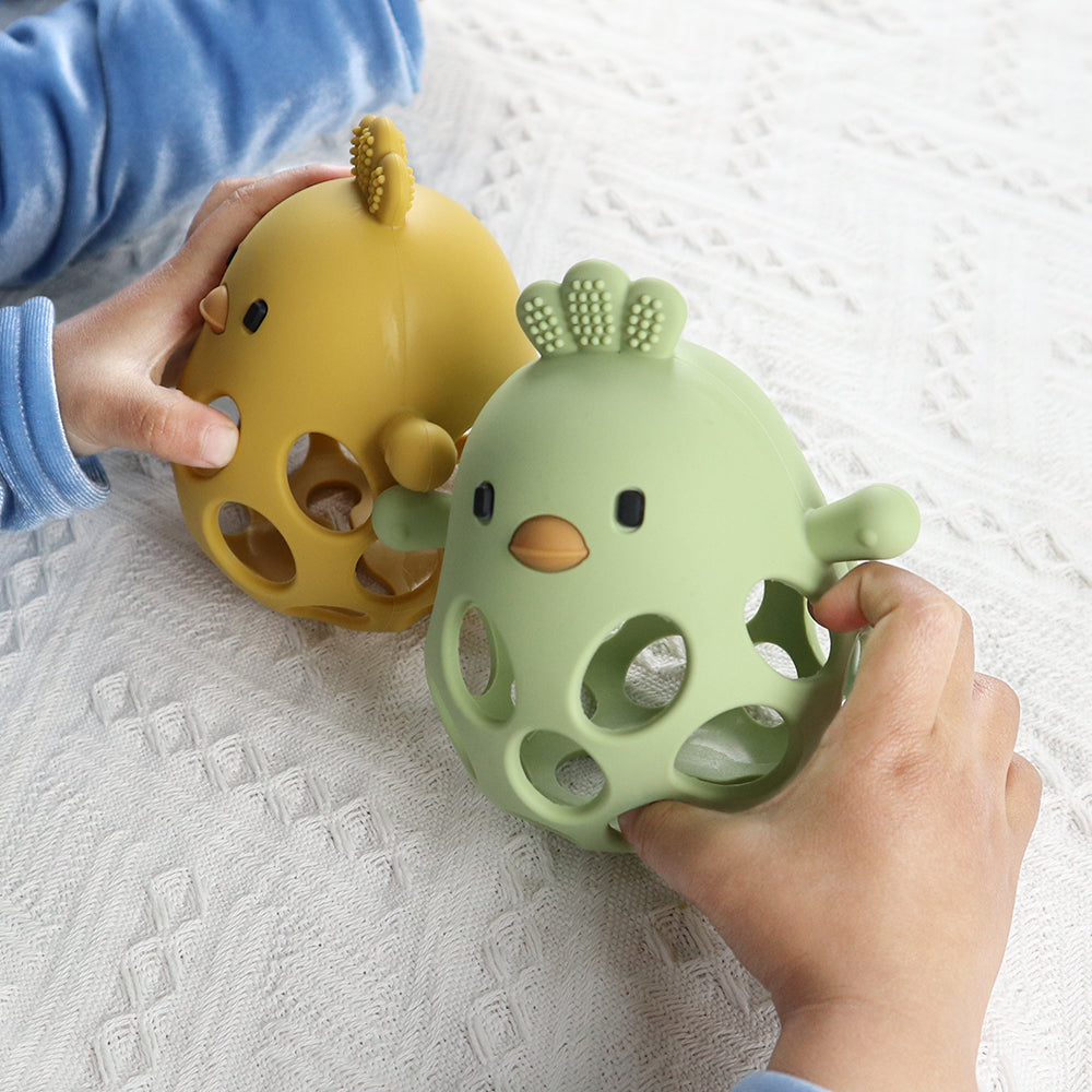 Baby Silicone Teether Toys, Cartoon Chick Shape for Chewing Training, Hollow Design for Easy Grip, Soothing Baby