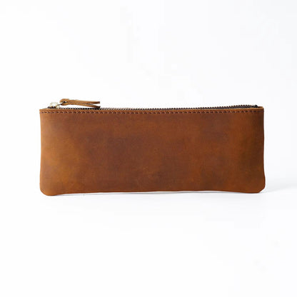 Vintage Genuine Leather Pencil Case  Handmade Large Capacity Zipper Organizer Bag With Patriotic Co 9