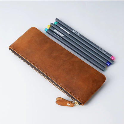 Vintage Genuine Leather Pencil Case  Handmade Large Capacity Zipper Organizer Bag With Patriotic Co 3