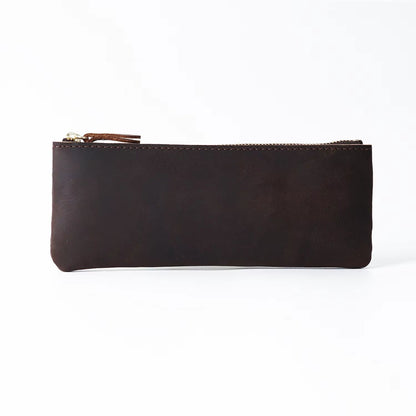 Vintage Genuine Leather Pencil Case  Handmade Large Capacity Zipper Organizer Bag With Patriotic Co 7