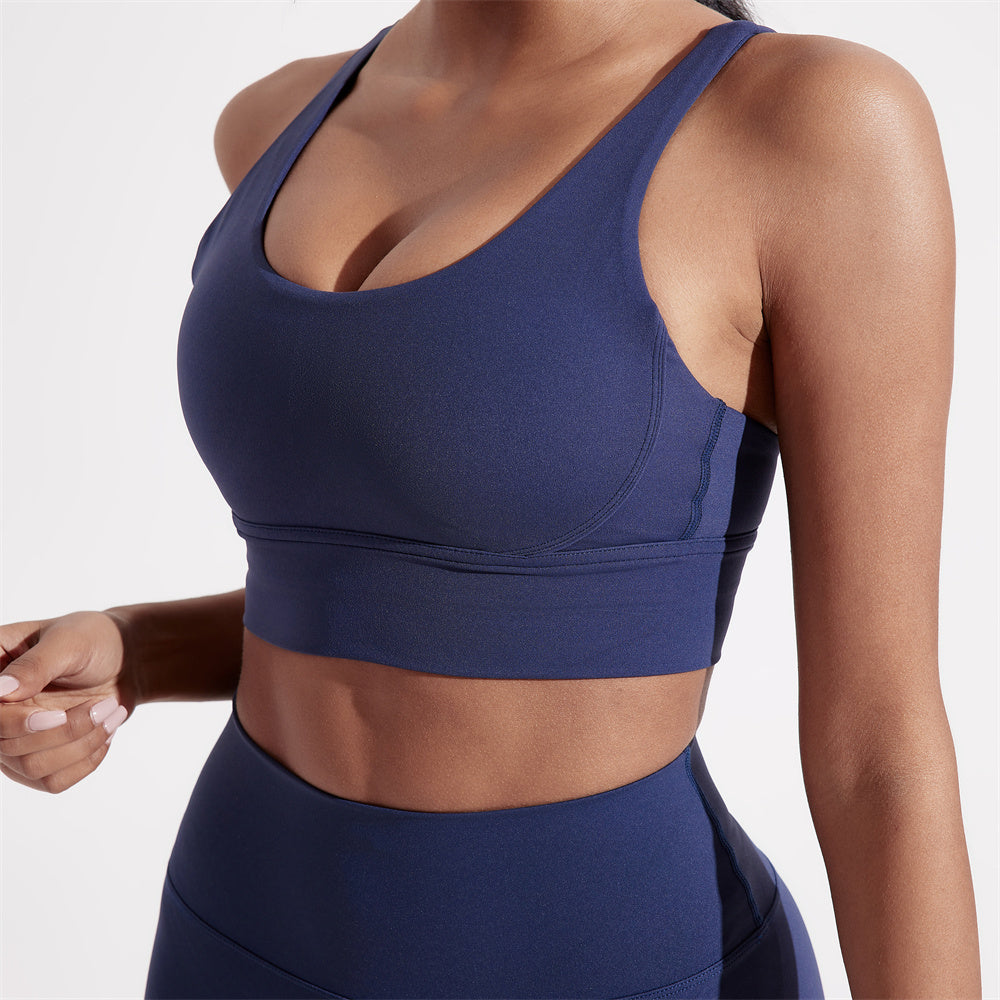 Solid Color Womens Cross Back Fitness Sport Bra, High Strength Tight Top for Comprehensive Training, Gym, Yoga