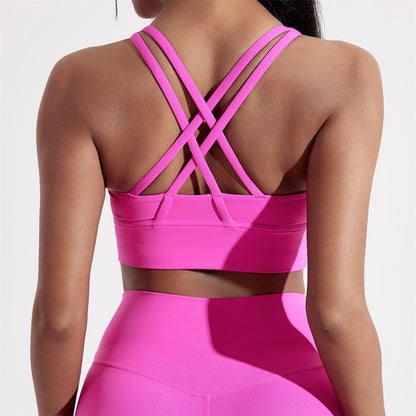 Solid Color Womens Cross Back Fitness Sport Bra, High Strength Tight Top for Comprehensive Training, Gym, Yoga