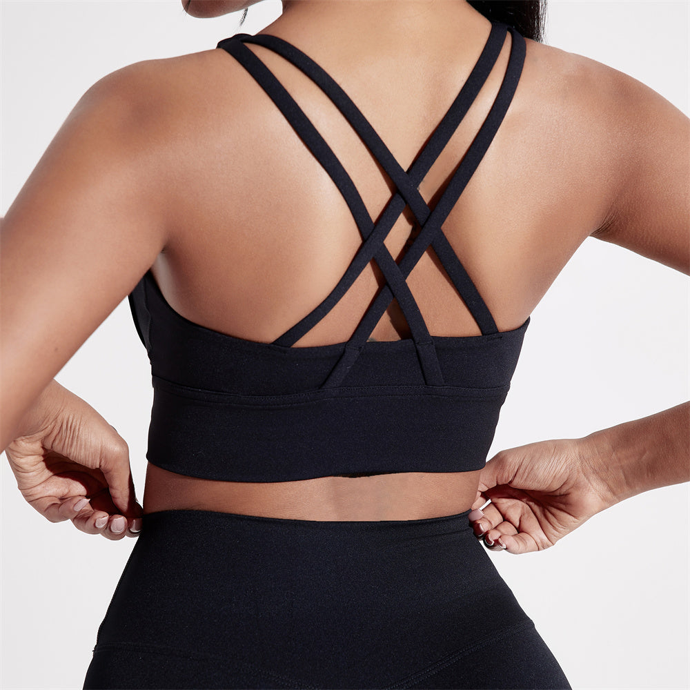 Solid Color Womens Cross Back Fitness Sport Bra, High Strength Tight Top for Comprehensive Training, Gym, Yoga