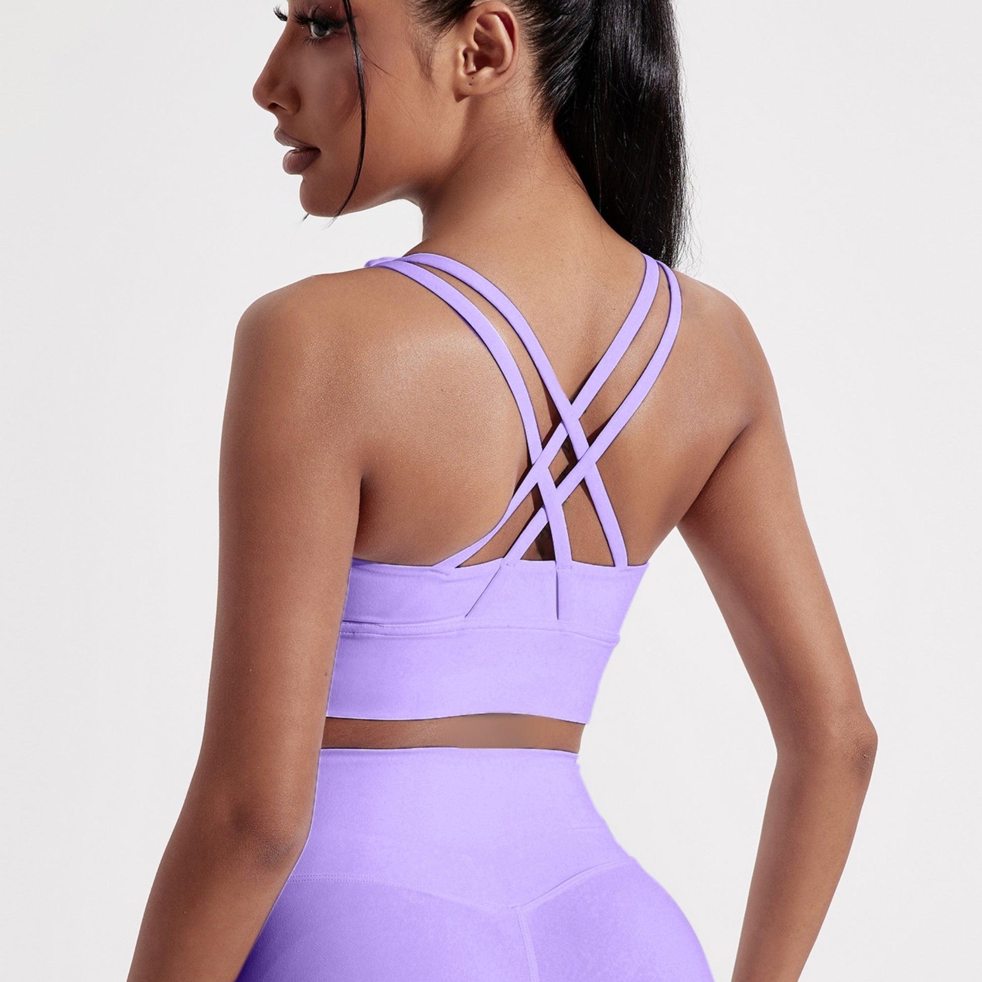 Solid Color Womens Cross Back Fitness Sport Bra, High Strength Tight Top for Comprehensive Training, Gym, Yoga