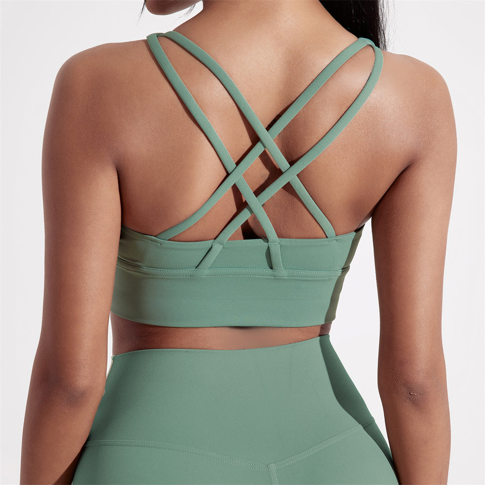 Solid Color Womens Cross Back Fitness Sport Bra, High Strength Tight Top for Comprehensive Training, Gym, Yoga