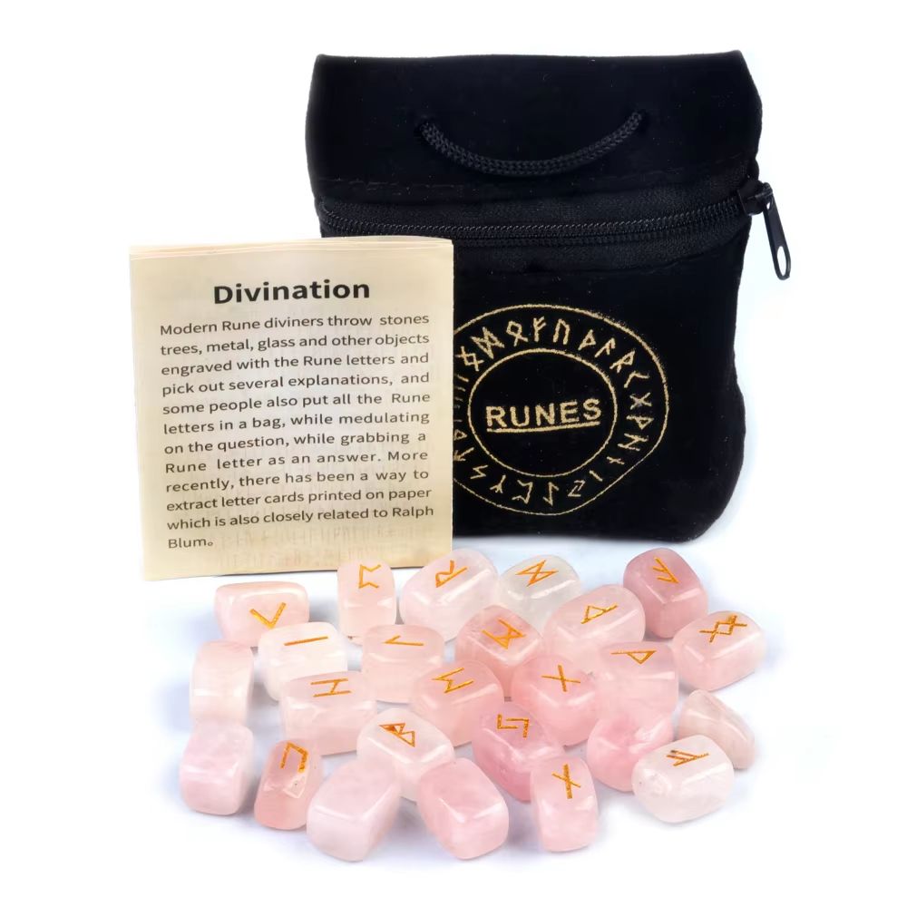 25-Piece Natural Rune Stones Set – Engraved Healing Crystals for Divination, Fortune-Telling & Spiritual Energy Work