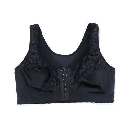 BEAUWEIR 7-Hook Front Closure Bra, Unlined Wire-Free Minimizer Bralette with Floral Design for All-Day Comfort