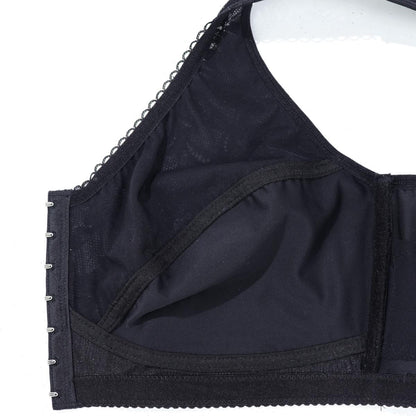 BEAUWEIR 7-Hook Front Closure Bra, Unlined Wire-Free Minimizer Bralette with Floral Design for All-Day Comfort