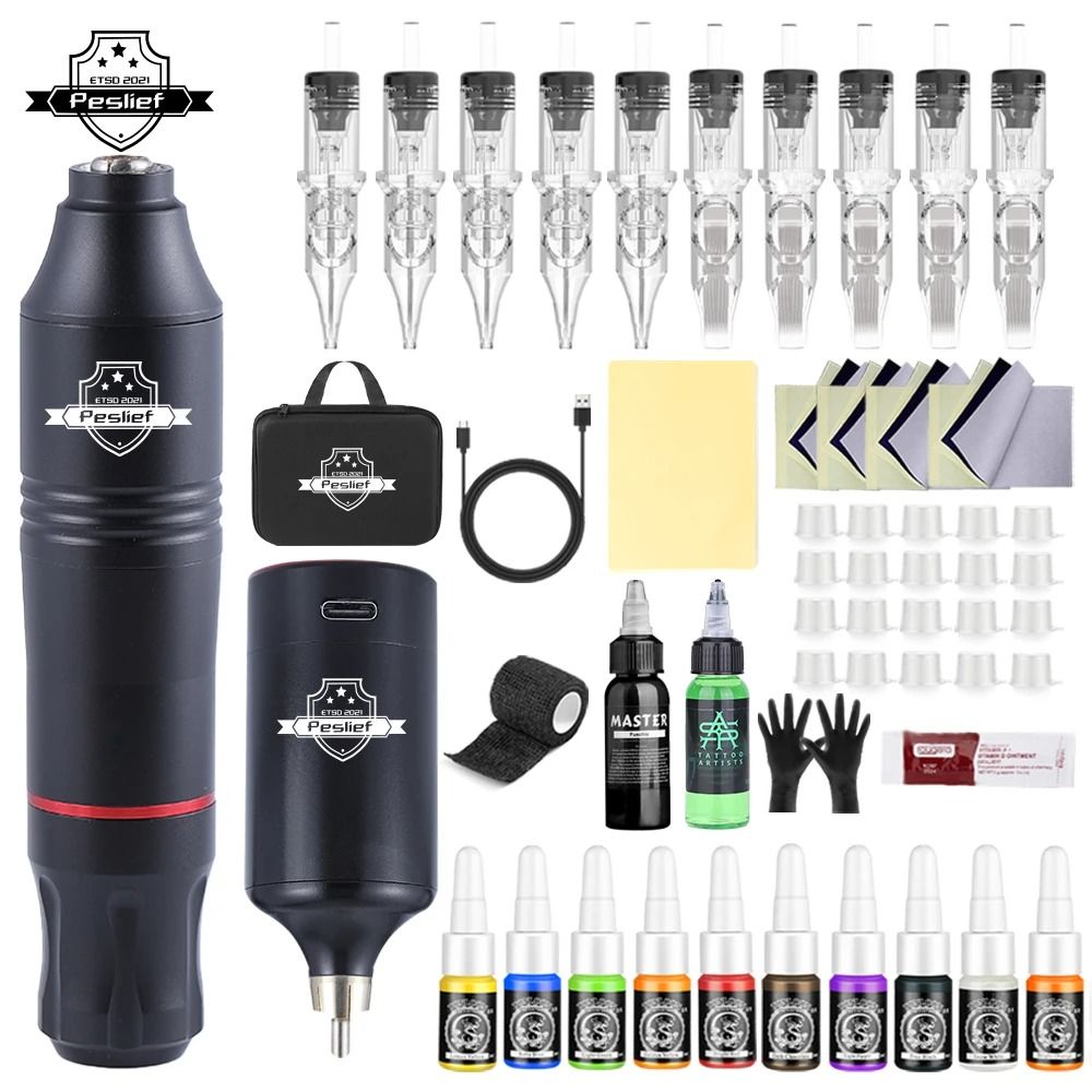 Wireless Rotary Tattoo Machine Kit With Cartridges For Professional And Beginner Artists 9