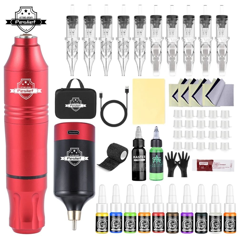 Wireless Rotary Tattoo Machine Kit With Cartridges For Professional And Beginner Artists 10