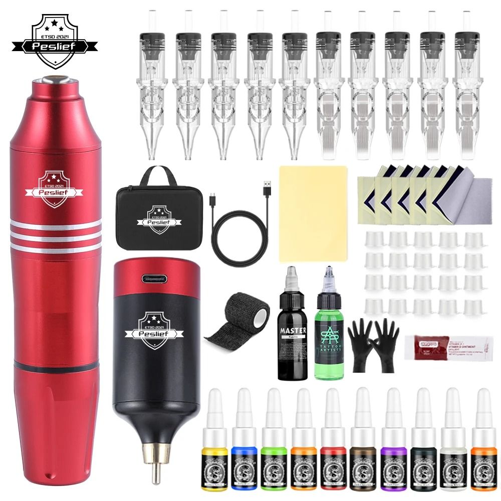 Wireless Rotary Tattoo Machine Kit With Cartridges For Professional And Beginner Artists 16