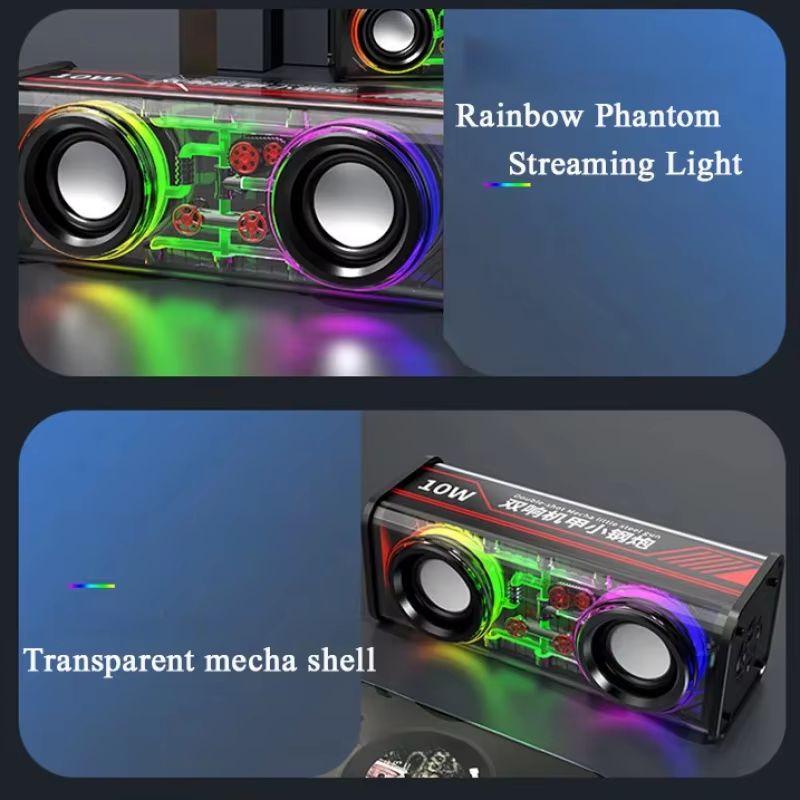 V8 Transparent Bluetooth Speaker  Wireless TWS Subwoofer With Double Bass RGB Lights  Portable Mini 2