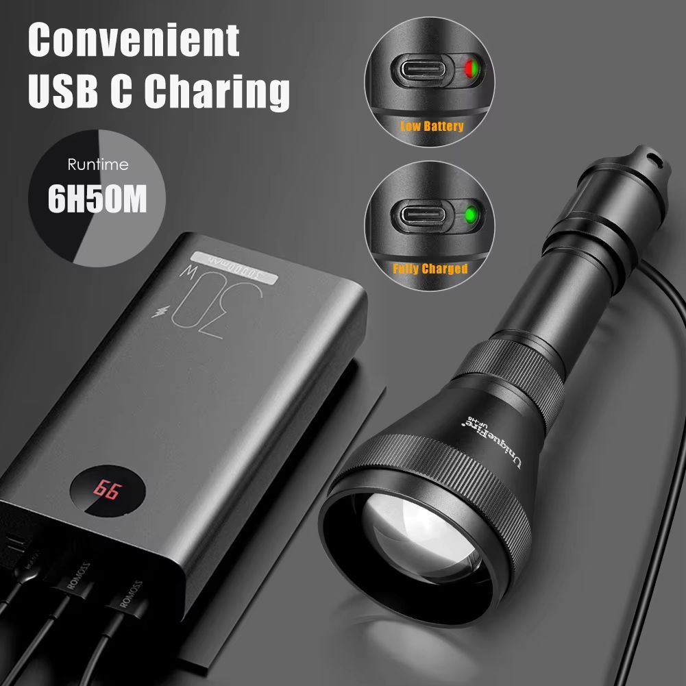 UniqueFire H5 Red Light Flashlight  Rechargeable Zoomable LED Torch With Dimmer Switch  USBC For Ou 4