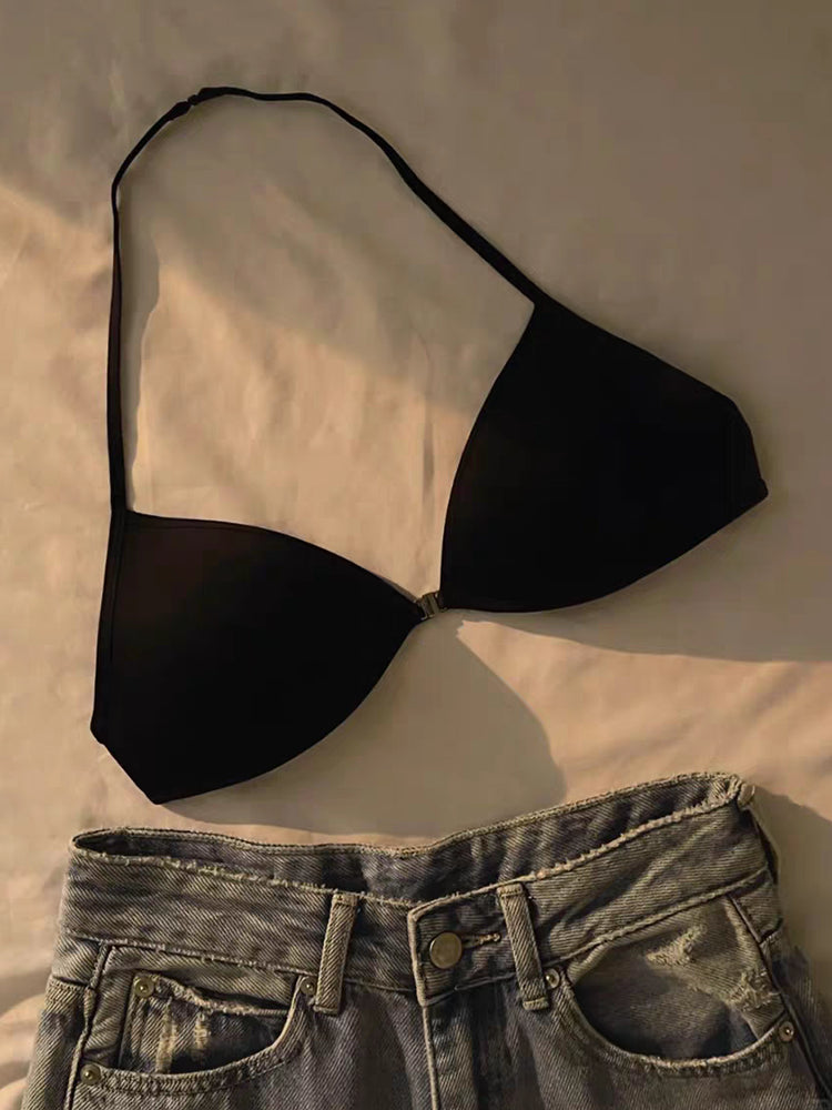 New Womens Sexy French Triangle Bra: Front Button Push-Up No Underwire Bra with Beauty Back, Exquisite Lingerie & Bikini