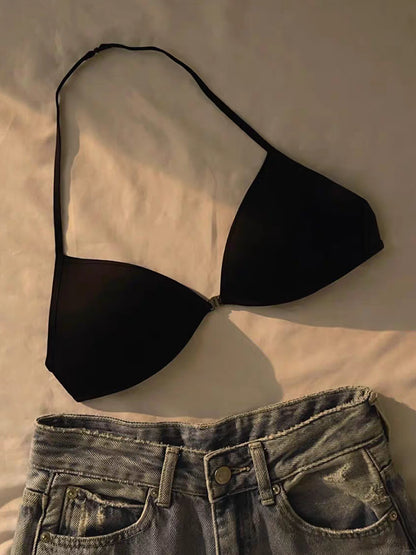 New Womens Sexy French Triangle Bra: Front Button Push-Up No Underwire Bra with Beauty Back, Exquisite Lingerie & Bikini