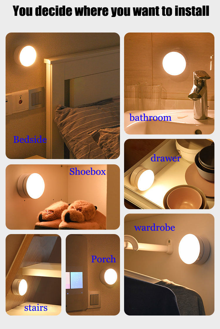 Led Night Light, USB Charging, Motion Sensor, Round Energy-saving, Sound Light Control, Led Lamps Bedroom, Corridor