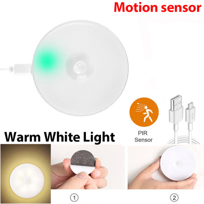 Led Night Light, USB Charging, Motion Sensor, Round Energy-saving, Sound Light Control, Led Lamps Bedroom, Corridor