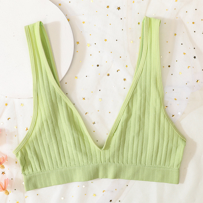 Women's V-Neck Push Up Bra, Seamless Sexy Lingerie, Low Back Bralette for Sleep, Unlined Ribbed Crop Top
