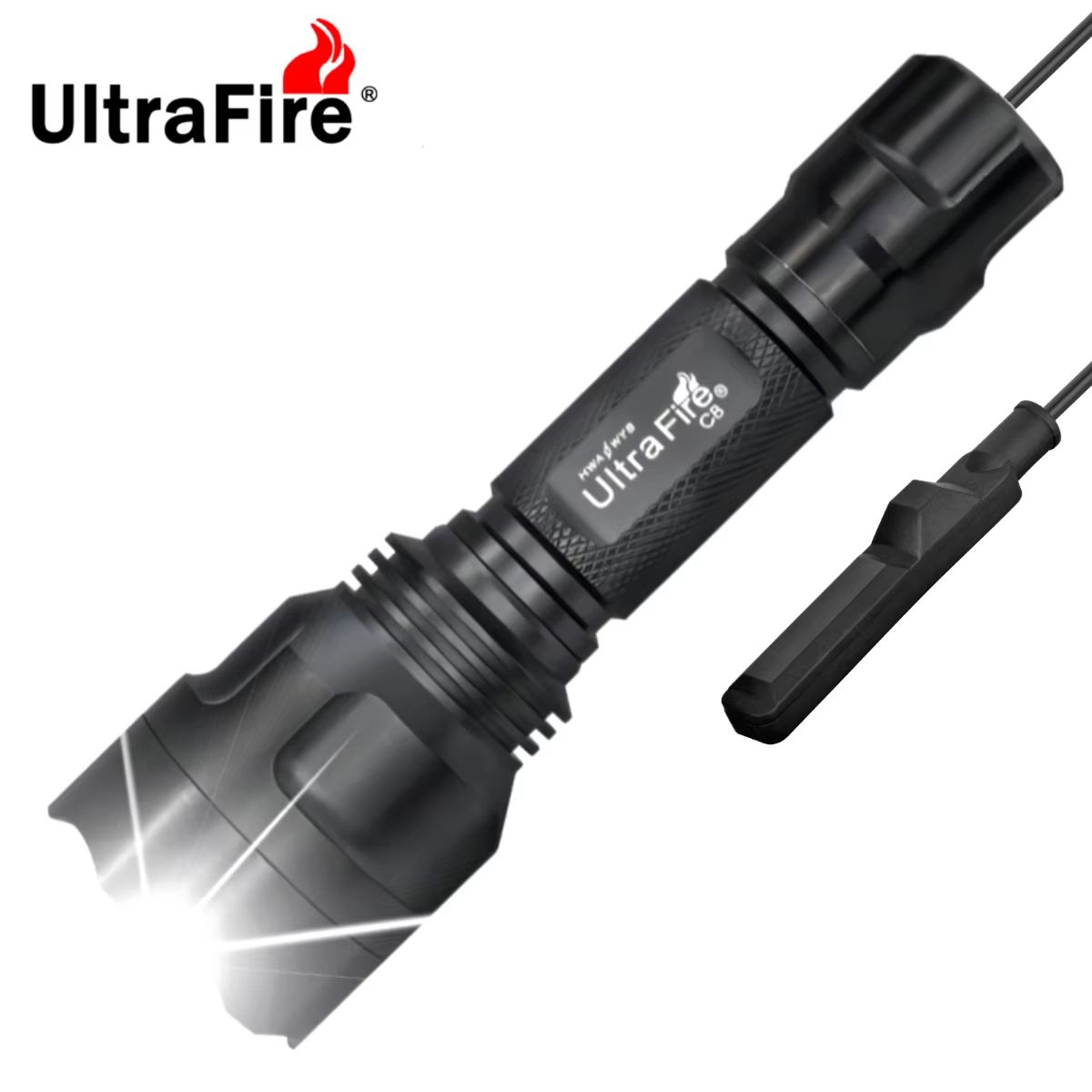 UltraFire C8 Tactical Flashlight – High Power LED Military Torch with Pressure Remote Switch for Outdoor Night Hunting &