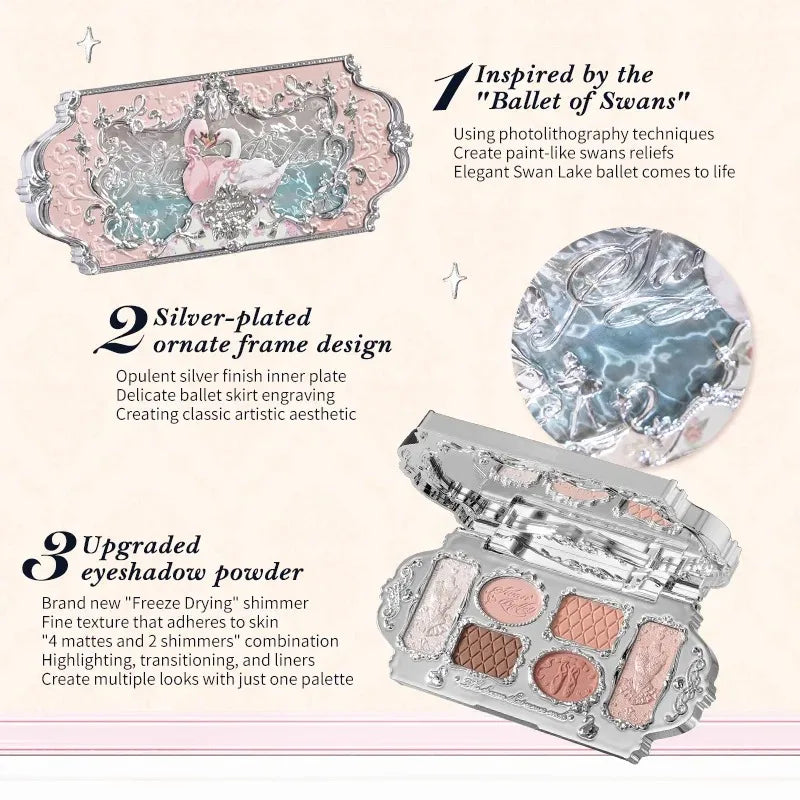Flower Knows Black Swan Ballet Eyeshadow Palette Matte Fine Shimmer Pearl Colour Glitter Eye Shadow 2