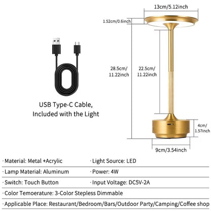 Rechargeable Wireless Table Lamp  Touch Control USBC Bedside Light For Bedroom Desk And Camping 5