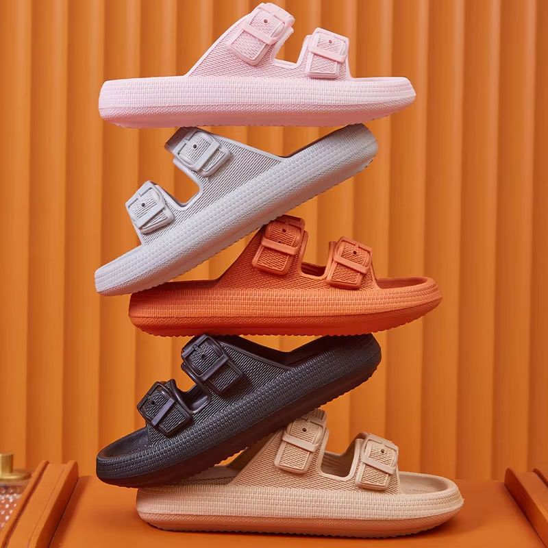 Women's Thick Platform Cloud Slippers – Soft Pillow Slides with Buckle Strap, Non-Slip Sole, and Fashion Sandals for Sum