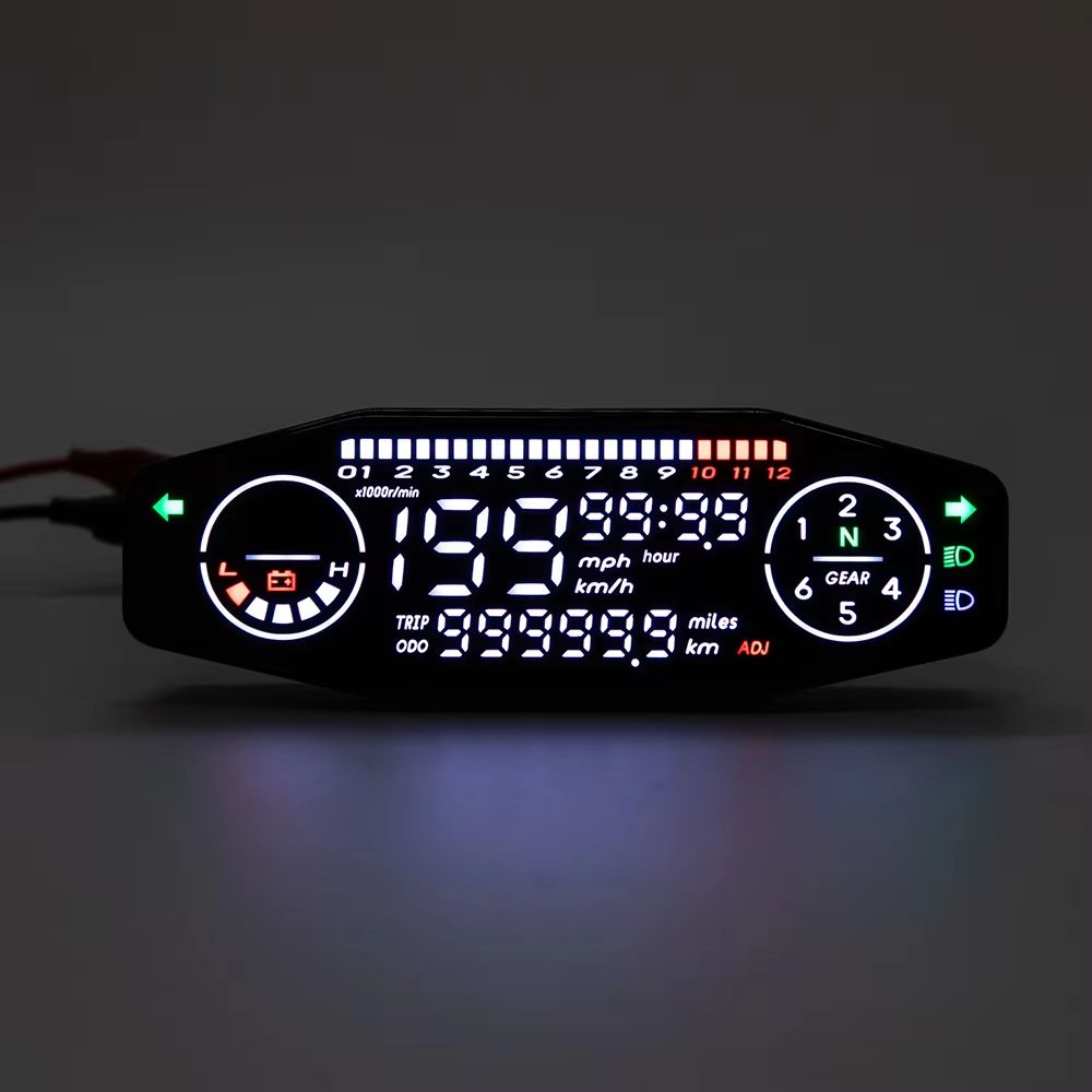 12V Universal Motorcycle Digital Speedometer  LCD Display Speed Meter With LED Oil Gauge  Tachomete 6