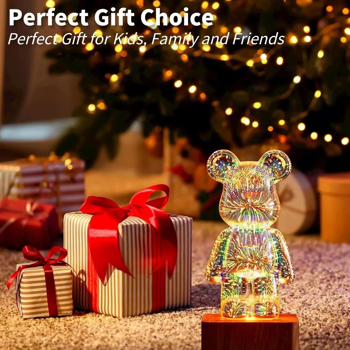 LED 3D Bear Fireworks Night Light for Bedroom and Home Decoration