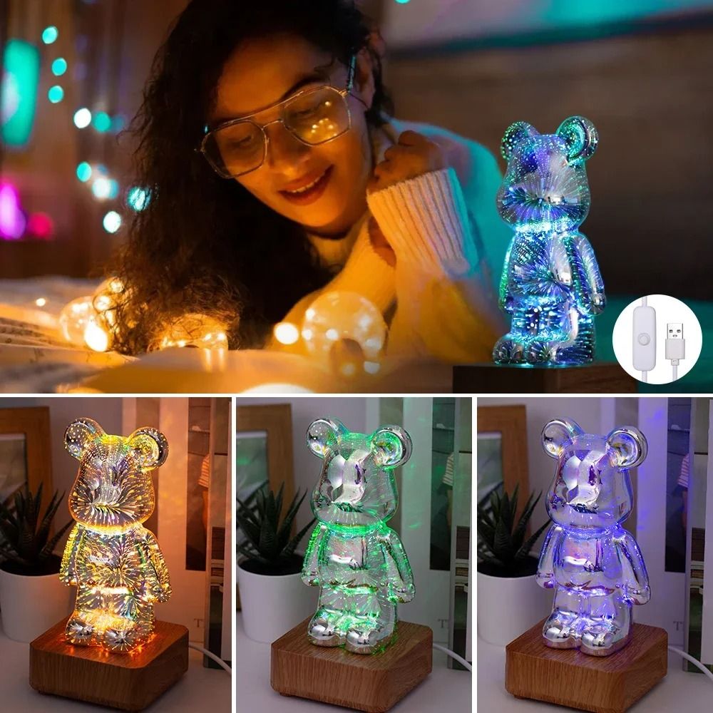 LED 3D Bear Fireworks Night Light For Bedroom And Home Decoration 2