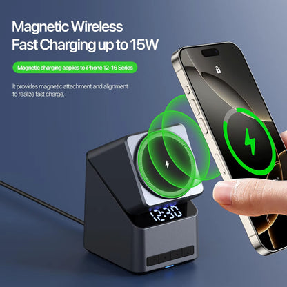 Magnetic 4 In 1 Auto Rotation Wireless Charger With Clock For Iphone 1216 Series15W Apple Watch25W  4