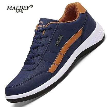 Mens Leather Waterproof Casual Sneakers Comfortable Lace Up Shoes 1