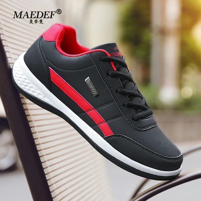 Mens Leather Waterproof Casual Sneakers Comfortable Lace Up Shoes 3