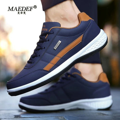 Mens Leather Waterproof Casual Sneakers Comfortable Lace Up Shoes 4