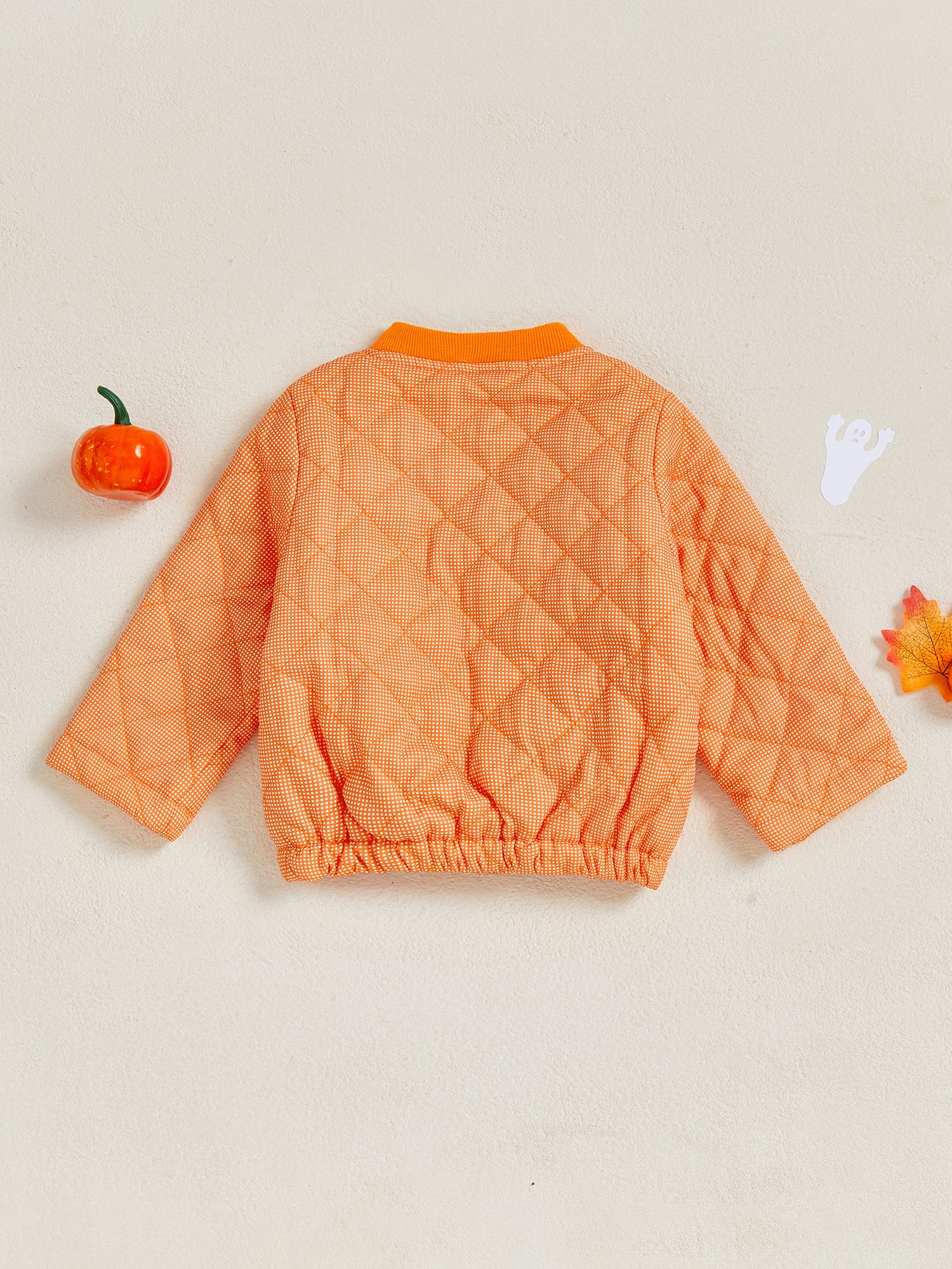 Infant Halloween Costume, Pumpkin Ghost Print Quilted Jacket with Stand Collar & Pockets for Toddlers