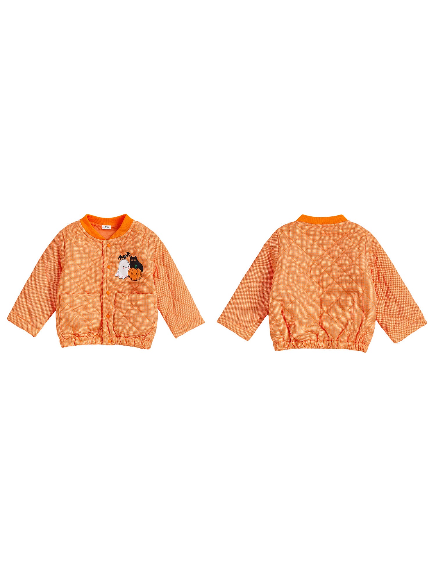 Infant Halloween Costume, Pumpkin Ghost Print Quilted Jacket with Stand Collar & Pockets for Toddlers