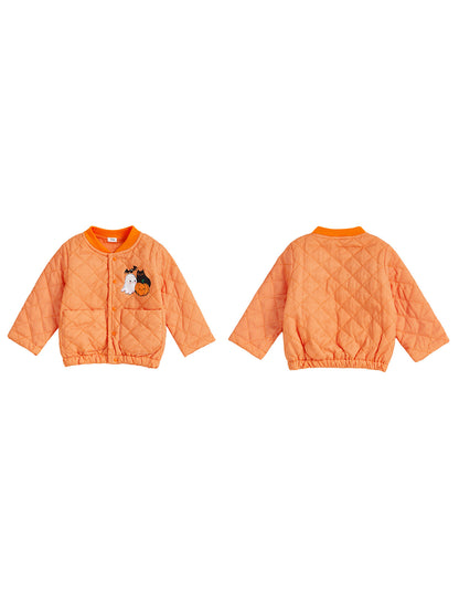 Infant Halloween Costume, Pumpkin Ghost Print Quilted Jacket with Stand Collar & Pockets for Toddlers