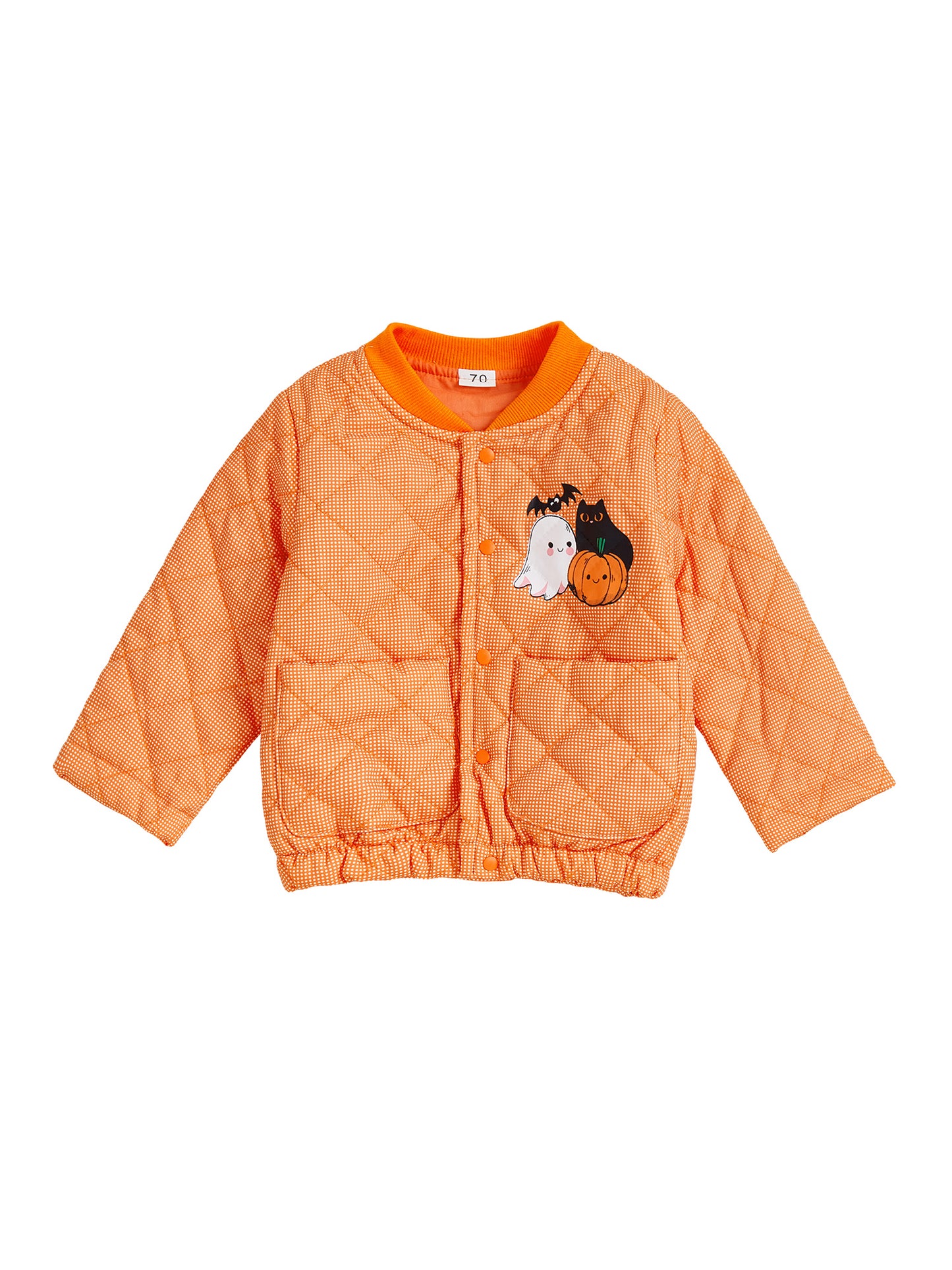 Infant Halloween Costume, Pumpkin Ghost Print Quilted Jacket with Stand Collar & Pockets for Toddlers
