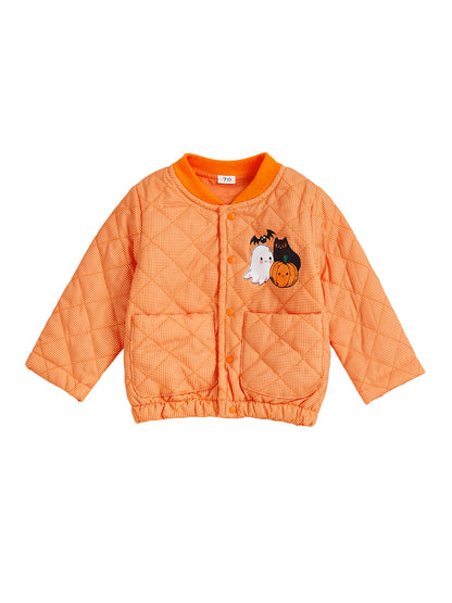 Infant Halloween Costume, Pumpkin Ghost Print Quilted Jacket with Stand Collar & Pockets for Toddlers
