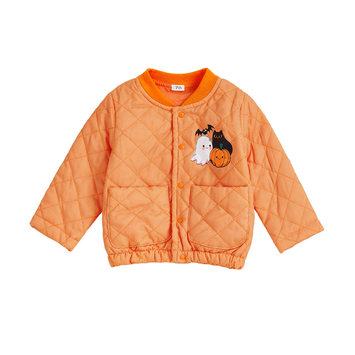 Infant Halloween Costume, Pumpkin Ghost Print Quilted Jacket with Stand Collar & Pockets for Toddlers